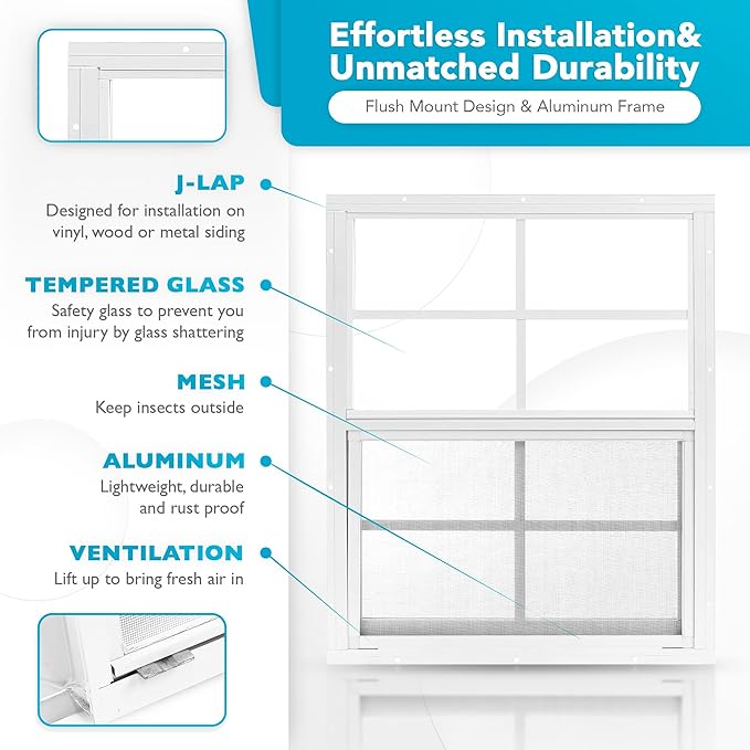 PRO FLEX 2 Pack Shed Window 14" x 21" - Ultra Thick White Aluminum Flush Mount with Tempered Glass and Screen - Shed Windows with Vertical Slider and Screws for Chicken Coop, Sheds, Barns, Playhouses