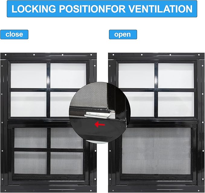 NeatiEase 2 Pack Shed Window with Black Frame, 18x 23 Flush Mount Small Window with Tempered Glass and Fiberglass Screen for Shed, Chicken Coop, Playhouse, Household, Garage