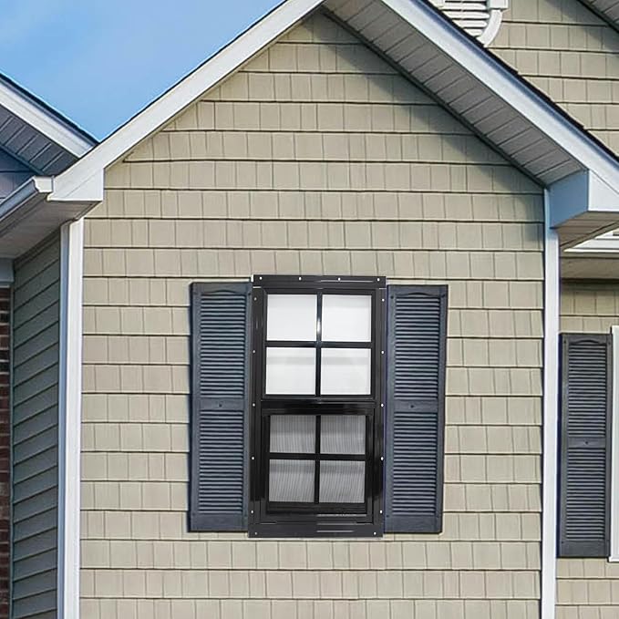 NeatiEase 2 Pack Shed Window with Black Frame, 18x 23 Flush Mount Small Window with Tempered Glass and Fiberglass Screen for Shed, Chicken Coop, Playhouse, Household, Garage