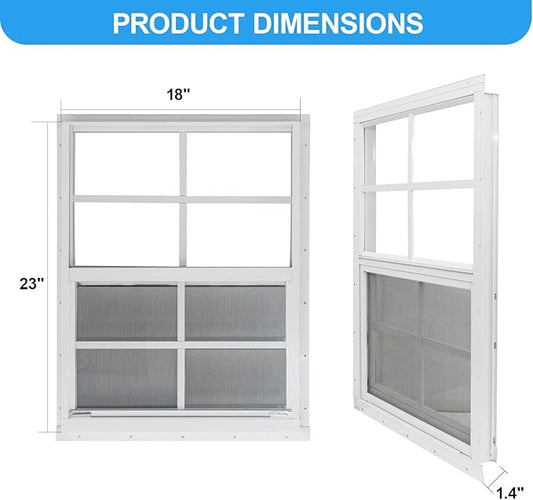 NeatiEase 2 Pack Shed Window, 18" x 23" Flush Mount Window with Tempered Glass and Fiberglass Screen for Shed, Chicken Coop, Playhouse, Household, Garage